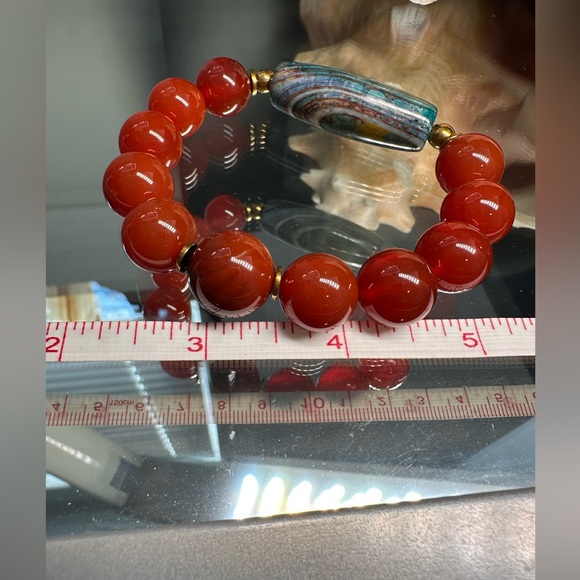 CARNELIAN + OCEAN JASPER NATURAL STONES BRACELET size 7 - Picture 9 of 12